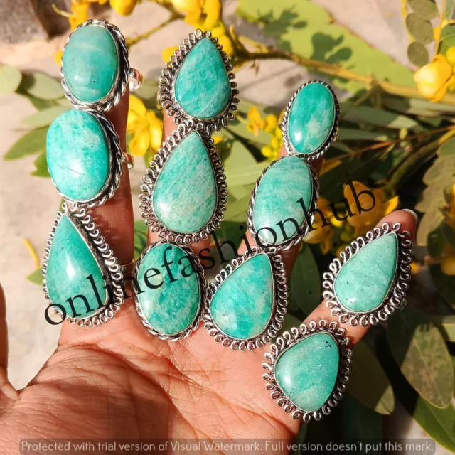 Gift Natural Amazonite Gemstone 925 Sterling Silver Plated Wholesale Lot Rings