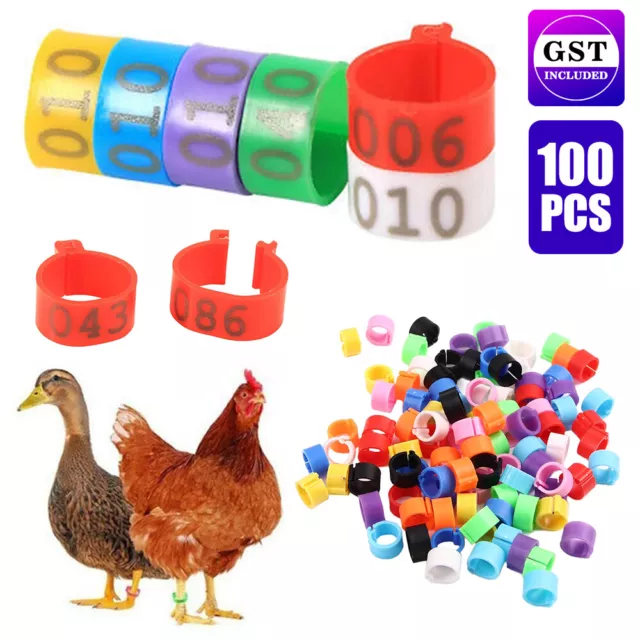 AU 100X 001-100 Numbered 8/16 mm Pet Poultry Goose Chicken Duck Leg Band Rings