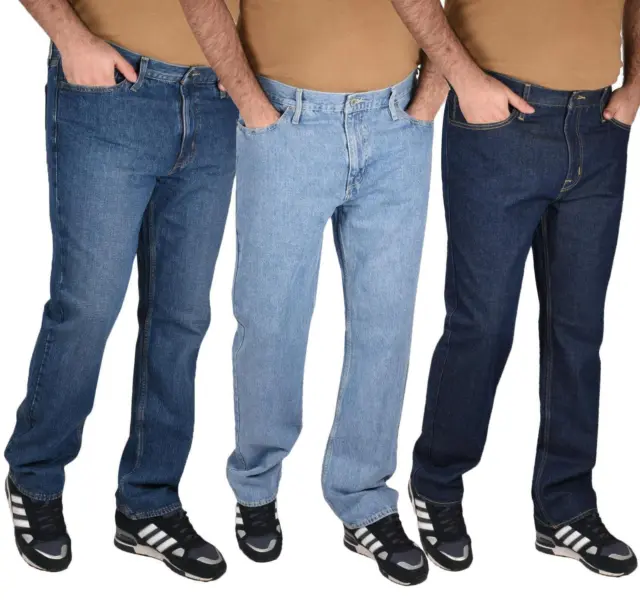 Mens Straight Leg Jeans Regular Fit Work Farmers Mechanics Denim Trousers Pants