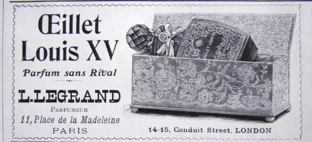 Publicité De Presse 1909 Oeillet Louis Xv Parfum Sans Rival L.legrand