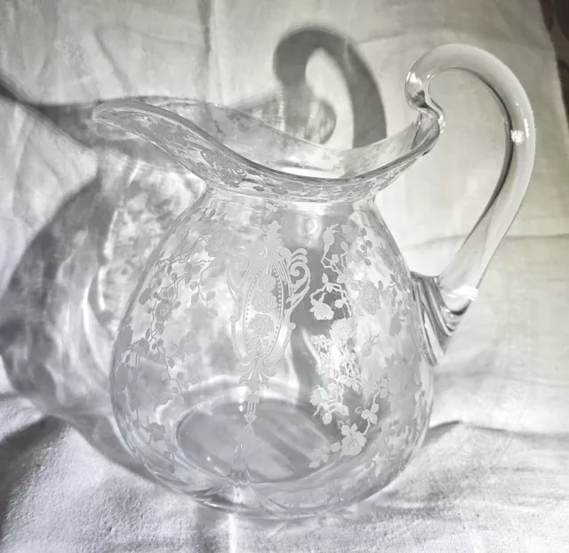 Cambridge Rose Point Crystal #3400 76-Ounce Doulton Pitcher Hot Applied Handle!