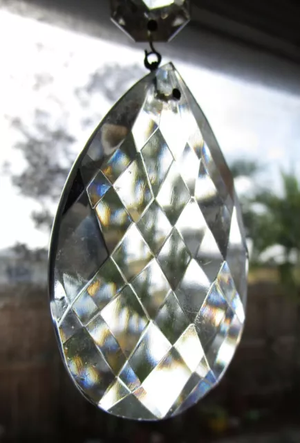2 LARGE Teardrop Prisms Drops 4" Long Glass Teardrop Facet Crystal Czech