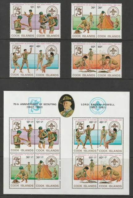 Cook Islands 1983 Scouting 75Th Anniv Set Of 4 Pairs + Minisheet Sg866-874 Mnh