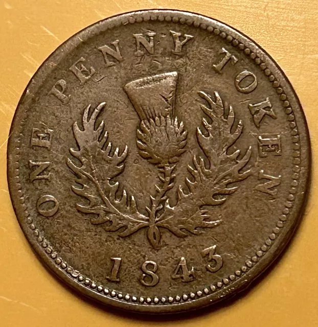 1843 Canada • Nova Scotia • One Penny Token • VF+ • Shows Great 🇨🇦