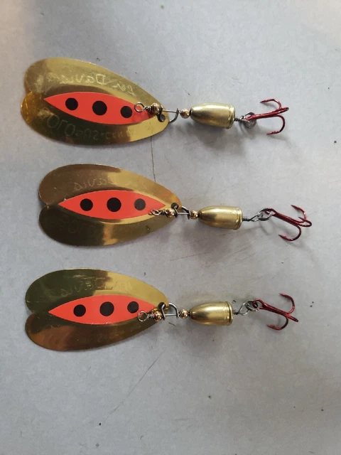 3 Lot PRIMITIVE HAND CRAFTED Spinner Bait with #3 Bolo Blade Brass Bell body