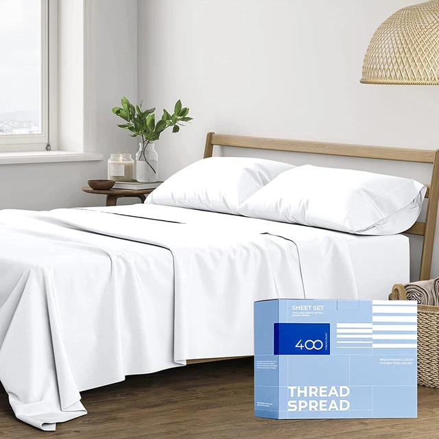 100% Cotton Twin Sheets for Twin Size Bed - 400 Thread Count 3 Piece Cotton Shee