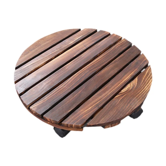 Support à Plantes Carré Avec Roulettes 360° - 30x30x7,5 Cm, Bois, Roues Verrouillables, Intérieur/extérieur