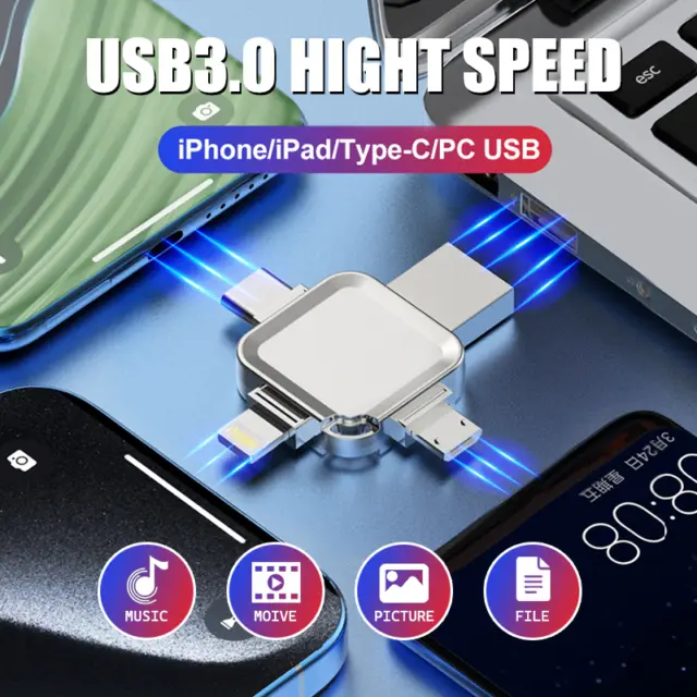 2TB USB 3.0 Flash Drive Memory Photo Stick for iPhone Android iPad Type C 4 IN1