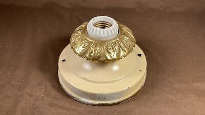 Antique Ceiling Light Fixture Flush Mount Single Bulb Brass 1920s 1930s Original