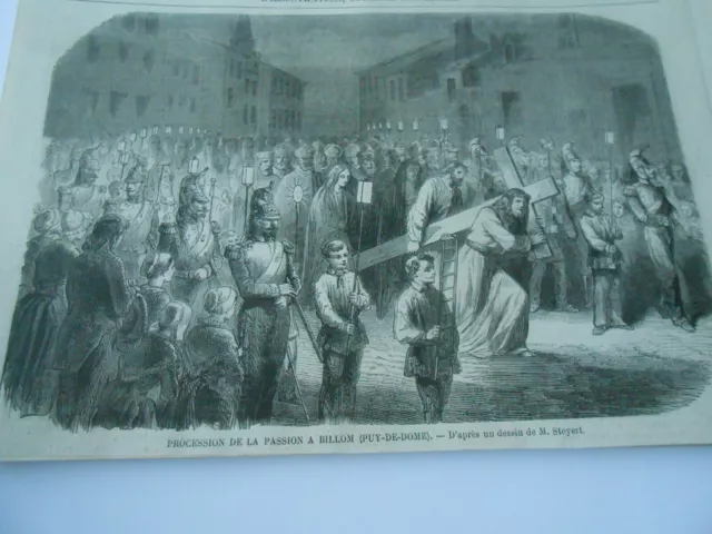 1859 engraving - Passion Procession in Billom in Puy de Dôme