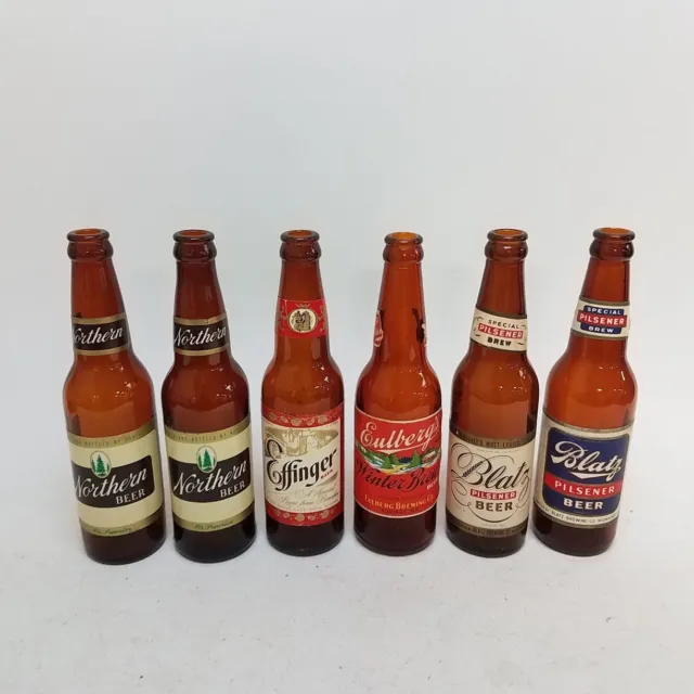 Bundle of 6 Vintage Glass Beer Bottles - Blatz, Northern Beer, Effinger & More