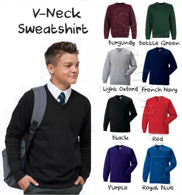 Boys Black V-Neck School Jumper Girls Fleece Sweatshirt Uniform Ages 3-16