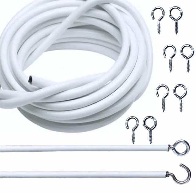 NET CURTAIN WIRE White Window Voile Cable Cord With Hooks And Eyes 2M ...