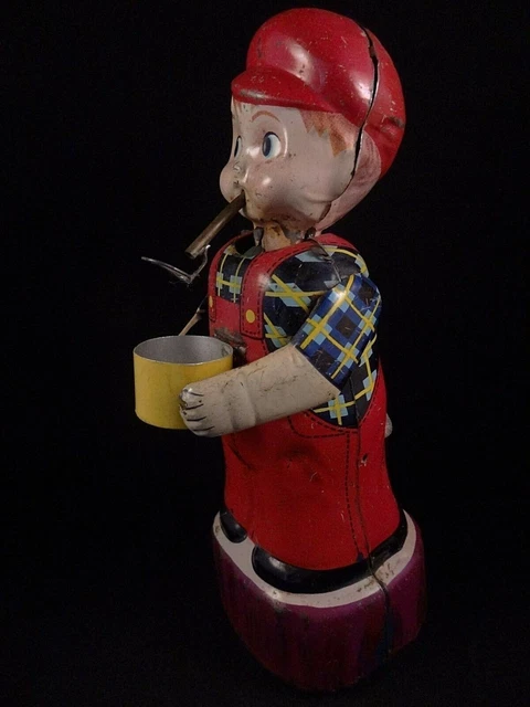 Jouet Mécanique Ancien Marusan - Enfant à Bulles En Tôle - Japon 1950