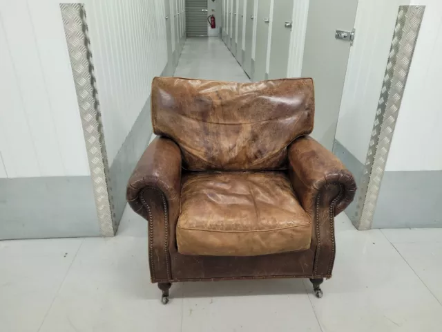 COACH HOUSE VINTAGE Leather Armchair Aged Leather Chair Halo