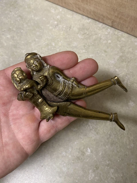 Vintage Indian Figural Hindu Brass & Steel Blade Betel Nut Cracker