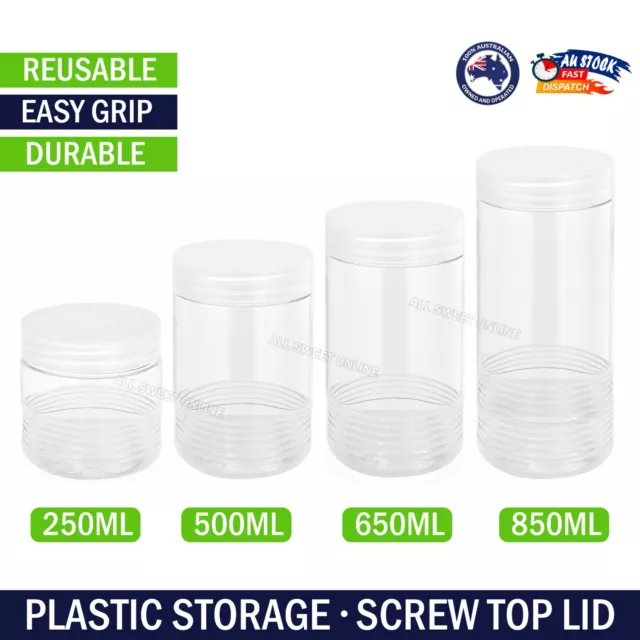 Clear Jars with Screw Lid Plastic Food Cosmetic Box Storage Craft Container AU