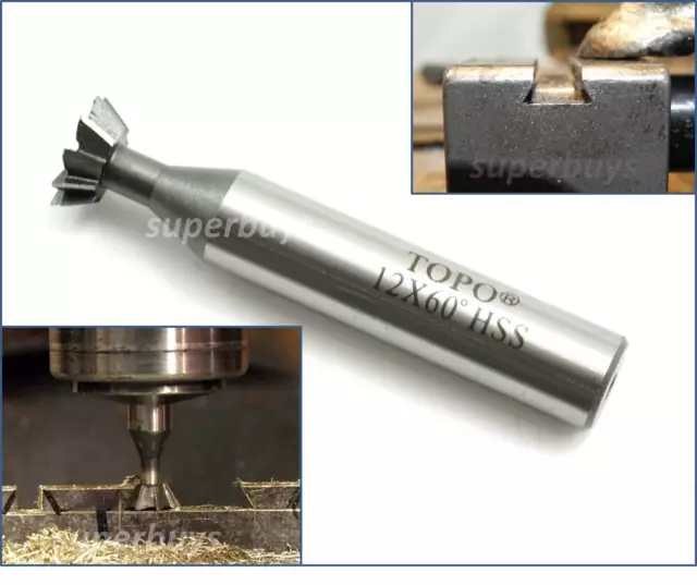 12mm End Mill Dovetail Cutter 60 Degree HSS Flute Metalwork Cutting Endmill Tool