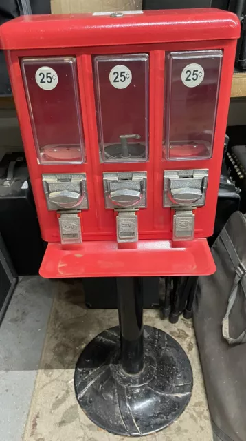 Vending Machine - Commercial Gumball and Candy Machine with Stand - Red Triple