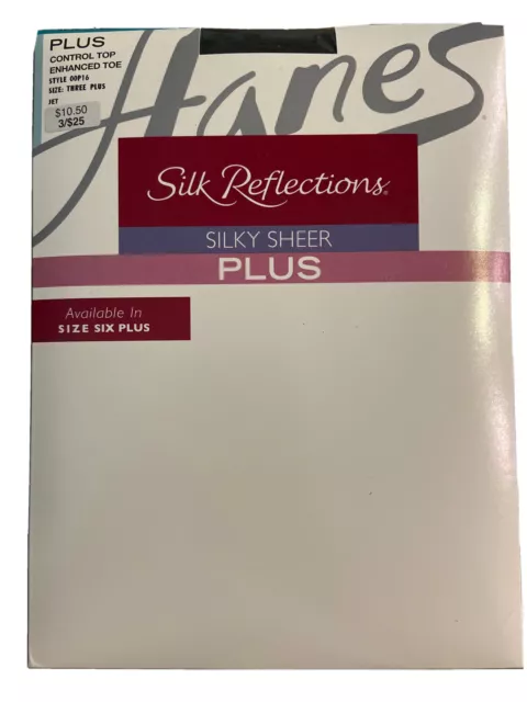 Hanes Control Top Enhanced Toe Pantyhose Silk Reflections Plus Silky Sheer Jet