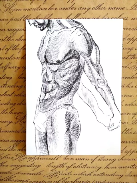 Original Signed Ink Portrait Sketch Paintings Male Nude Figurative