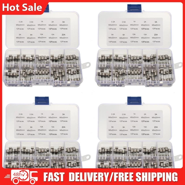 100 pz fusibili tubo di vetro per auto assortiti 10 tipi 0,2 A-20 A fusibile tubo di vetro fusibile fine