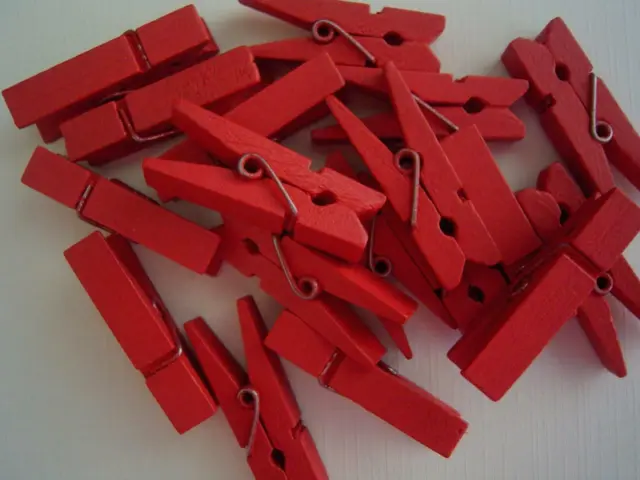 BB SMALL PEGS RED bigger 35mm pk of 20 wooden mini peg wood clothespin