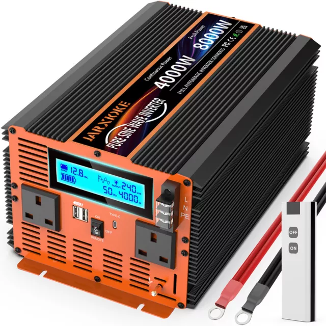 4000W 8000W Pure Sine Wave Power Inverter DC 12V to AC 240V Car Boat Converter