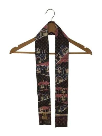 HERMES Scarf Silk Brown Monogram Back Pattern Padlock Ladies