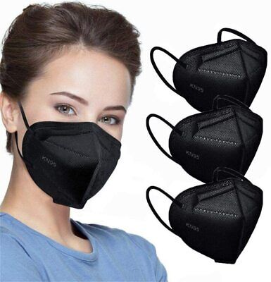 Black KN95 Disposable Face Mask Protective 5 Layer Earloop Filters 95% PFE & BFE