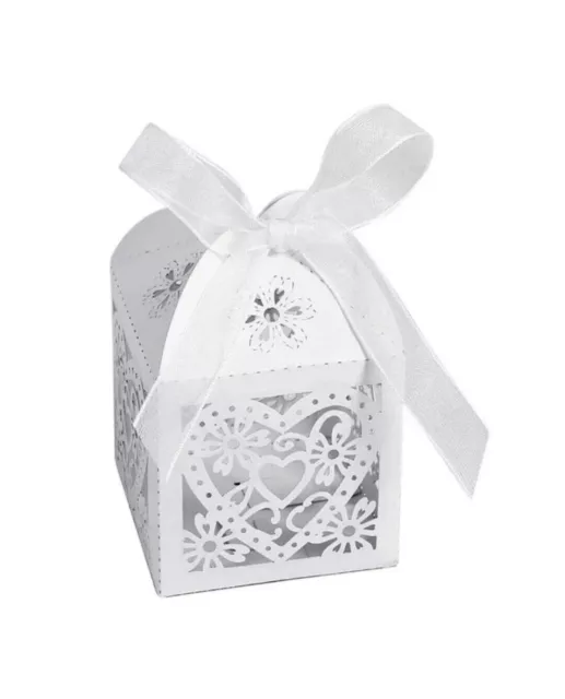 🎁50PCS White Luxury Wedding Favours Boxes Love Heart Sweet Candy Boxes