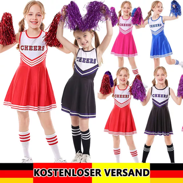 Cheerleader Kinder Kostüm schwarz-pink Mädchen -Karneval 110, 120, 130, 140,150~