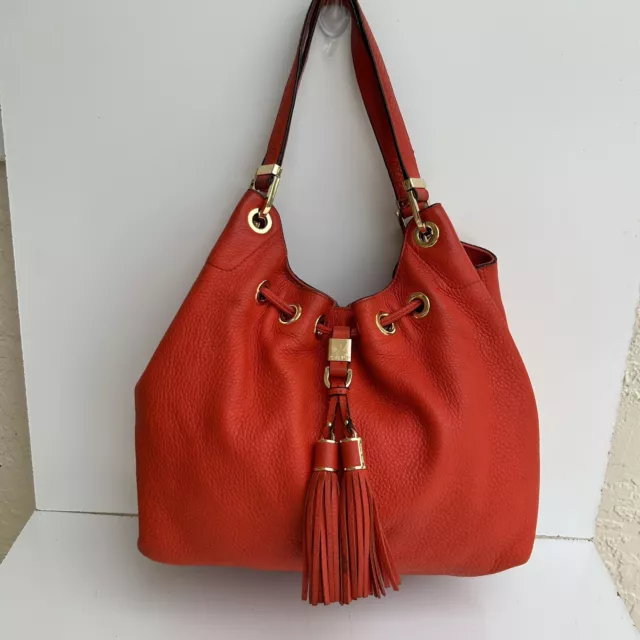 Michael Kors Leather Camden Drawstring Shoulder Bag Coral Pink  Size=Medium