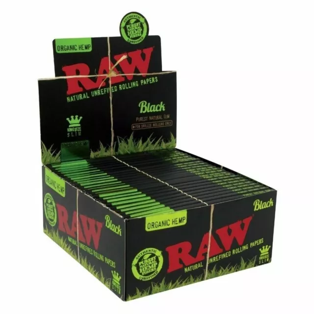 RAW BLACK ORGANIC HEMP KING SIZE SLIM ROLLING PAPER 50count BOX - 100% Authentic