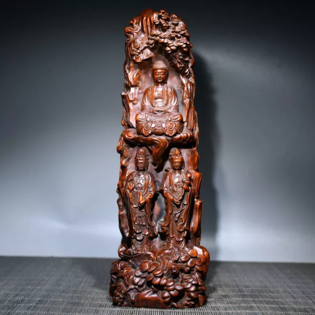 Vintage Chinese Antique Wooden Carving Buddha Statue Wood Kwan Yin Figure Decor