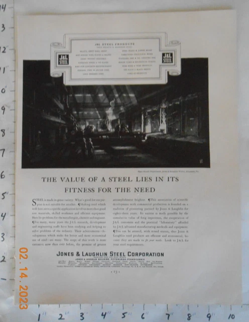 1933 J&L Jones & Laughlin Steel Corp Works Aliquippa PA steel making ad