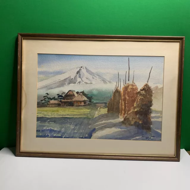 Vintage Original Painting Signed Harvey Noss Jr. Japonese Farm Kyoto 1971
