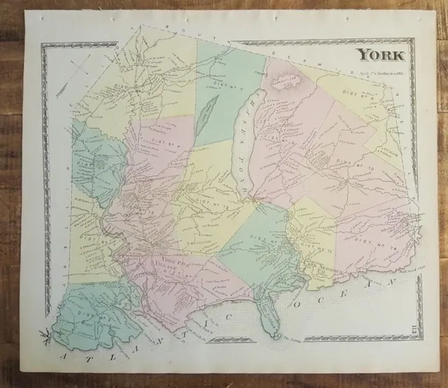 Antique Colored MAP - YORK, MAINE - / Atlas York County, ME - 1872