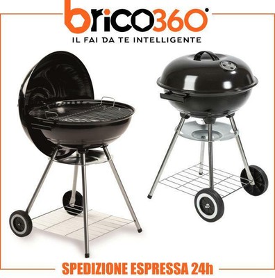 Barbecue sferico BBQ grill a legna e carbone carbonella griglia campeggio ruote 