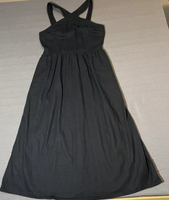 a new day Womens Size Medium Black Sleeveless Dress Crisscross Straps Maxi Linen