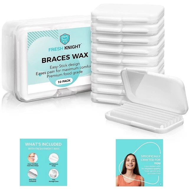 Dental Wax for Braces & Aligners Orthodontic Wax Strips Unscented White 10 Pack