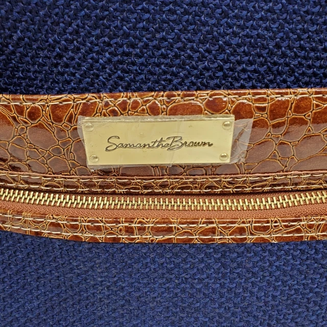 Samantha Brown Large Computer / Travel Bag Croco Embossed Navy Brown NWT 3