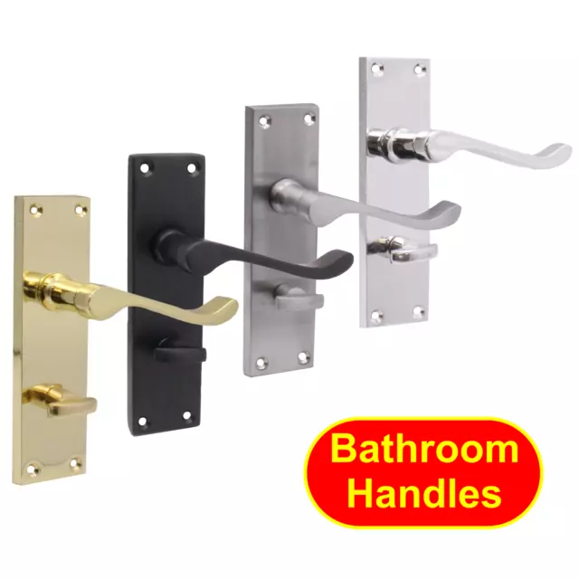 Victorian Scroll Door Handles Lever Latch Lock Bathroom Chrome Brass Satin Black 3