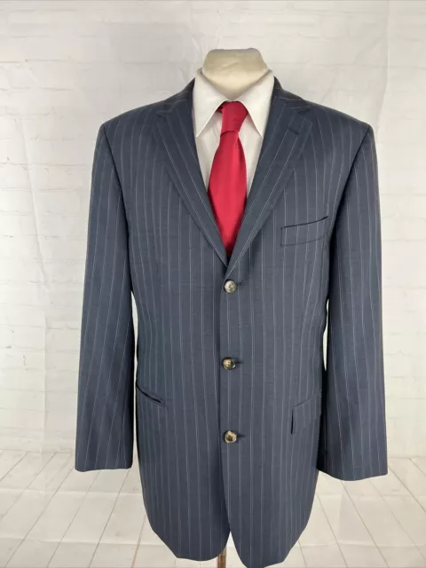 Hugo Boss Men's Navy Blue/Dark Gray Striped Wool Blazer 42L $1,897