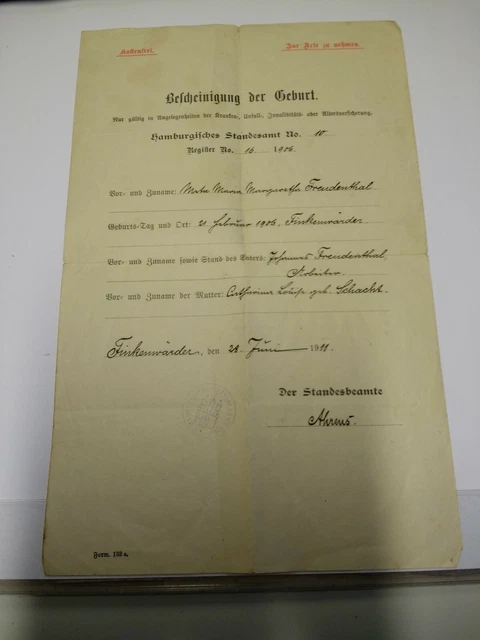 Braucht Man Original Geburtsurkunde Bei Geburt ORIGINAL BESCHEINIGUNG DER Geburt-Geburtsurkunde 1911 handschriftlich