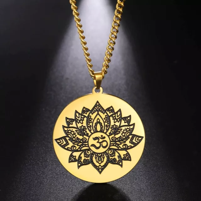 Buddhist Lotus Mandala Yoga OM Symbol Pendant Necklace Amulet Spiritual Jewelry