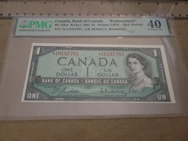 🇨🇦 Canada Dollar 1954 P-74b BC-37b REPLACEMENT  STAR Banknote PMG 40  100223-1