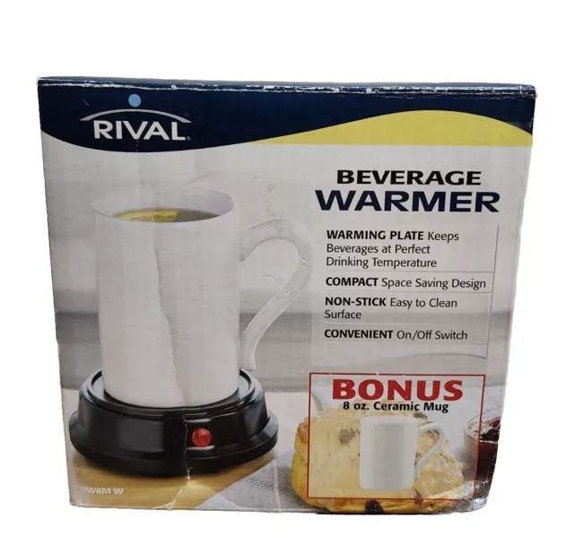 RIVAL Electric Beverage Warmer 2-Piece White Mug & Heater Model BW8MW