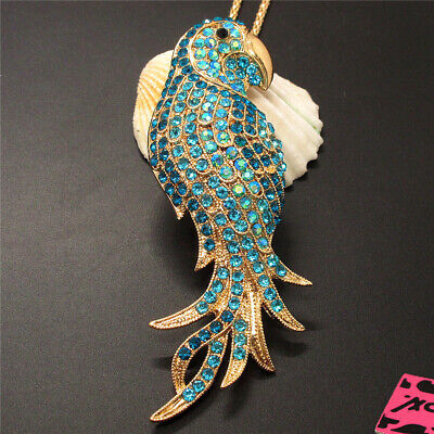 New Blue Crystal Parrot Rhinestone Animal Pendant Betsey Johnson Chain Necklace