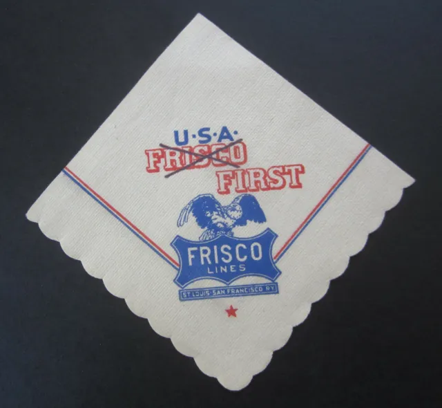 Old Vintage 1940's WWII - FRISCO RAILWAY - U.S.A. FIRST Paper Napkin